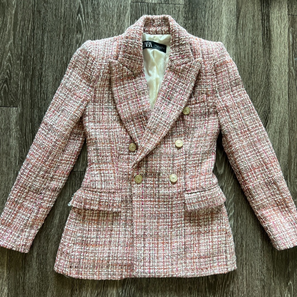 Zara Tweed Double Breasted Blazer